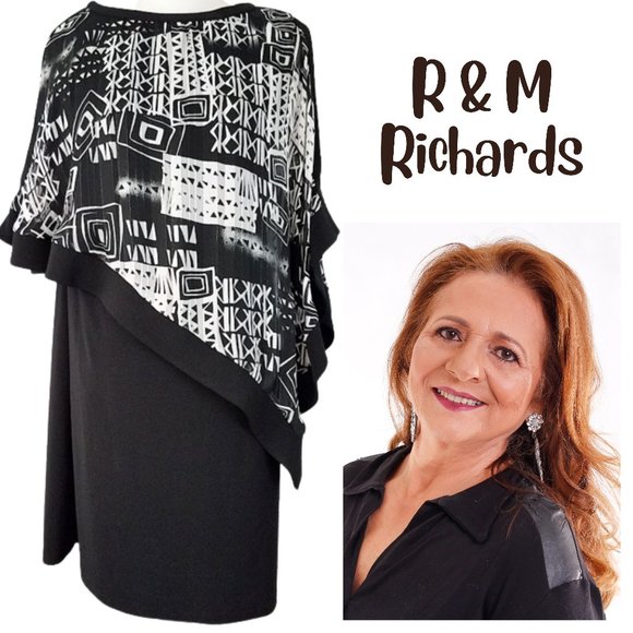 R & M RICHARDS Black & White Cold-Shoulder Dress - Women's 12 - Picture 1 of 9